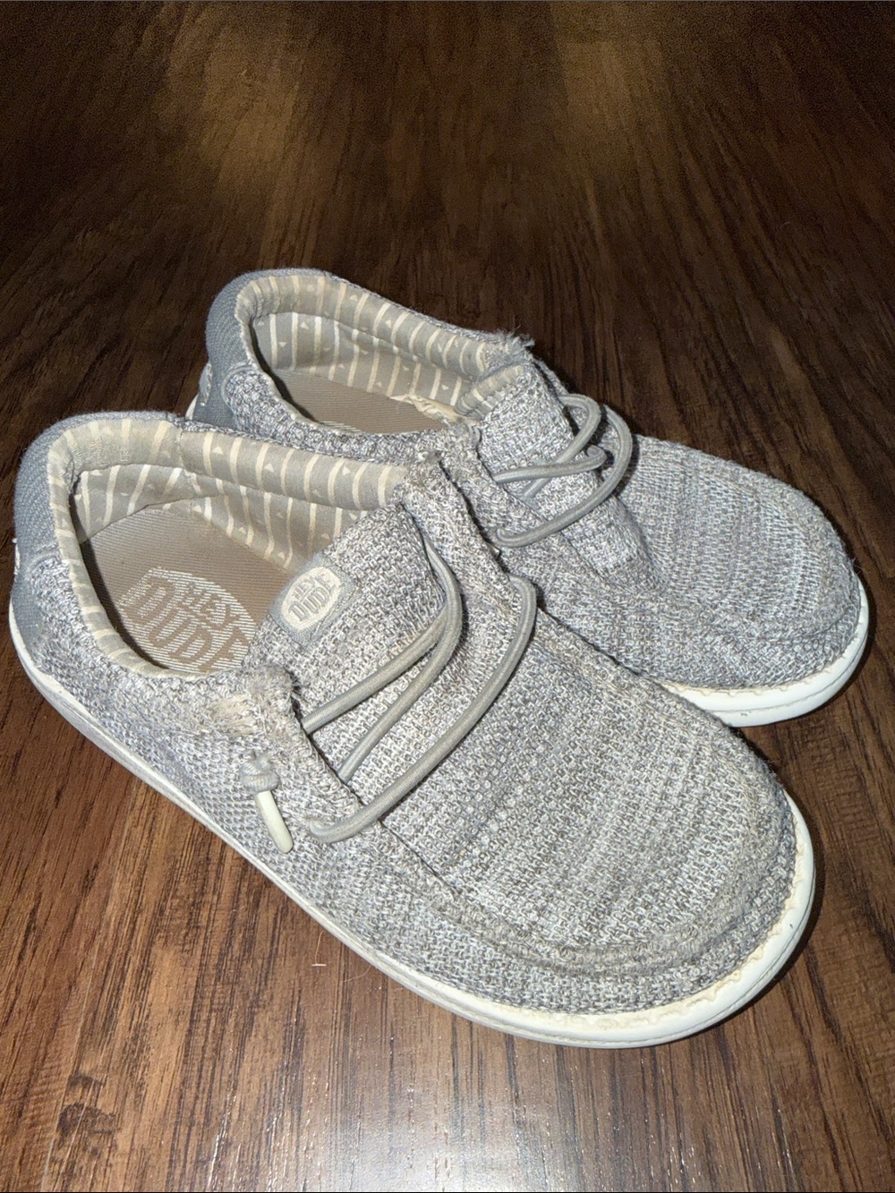 Hey Dude Light Gray Knit Kids Slip-On Sneakers